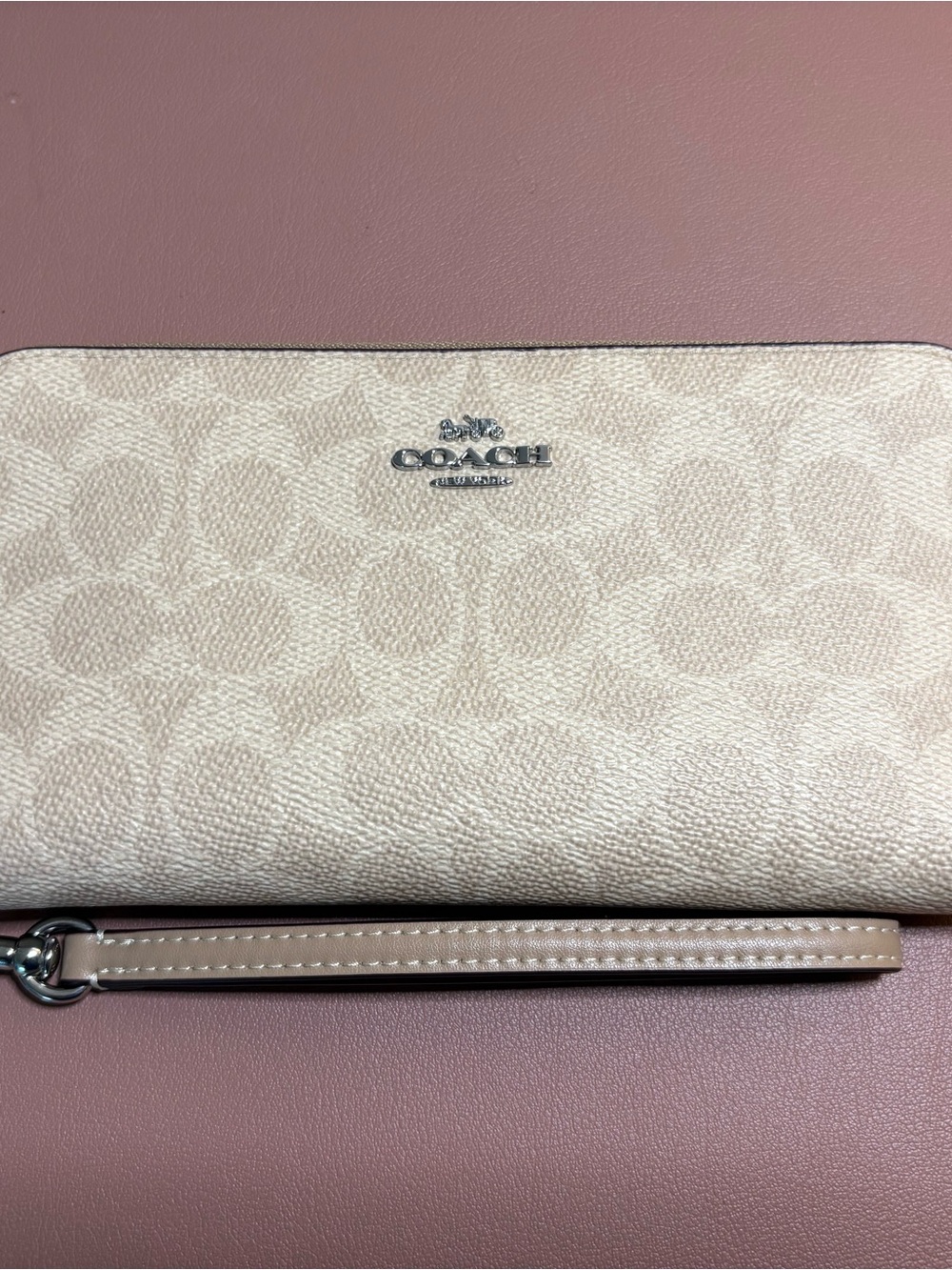 Coach Cream Signature Wristlet with Detachable Strap